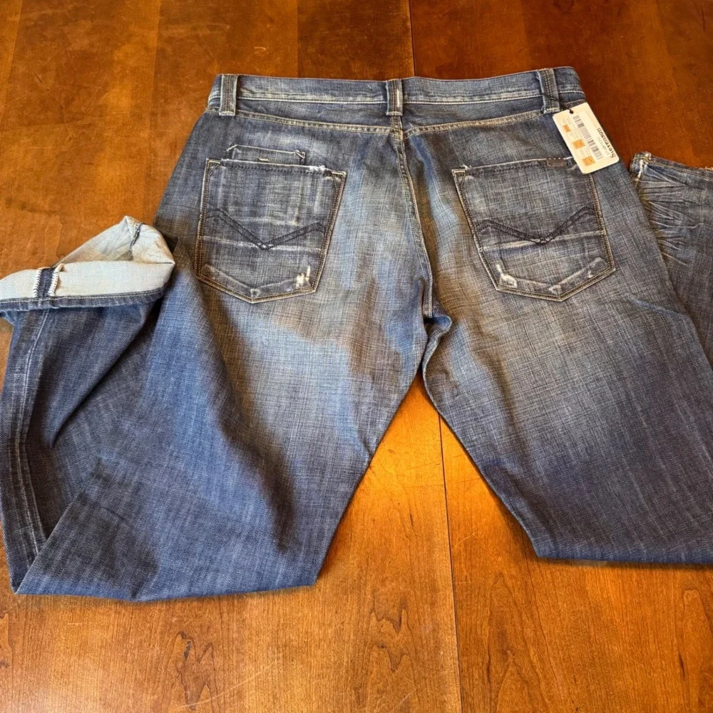 Stevenson Energie Jeans Mens 38 Blue Straight‎ Leg Whiskered Faded Denim Italy